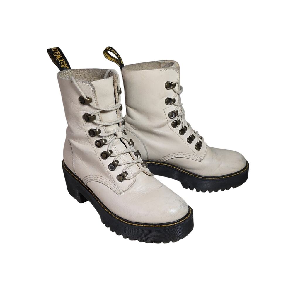 Dr. Martens Leona Temperley Cream Lace-Up Platform Boots Lug Sole Womens 6